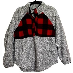 MAURICES Black/Gray/White w/ Buffalo Plaid 3/4 Fleece Pullover, Size XL, GUC.